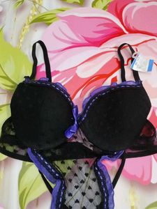 (1135)Black &amp; Purple Lingerie Set