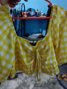 Yellow Checkered Crop Top