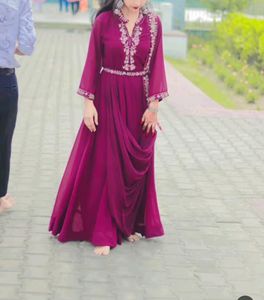 Purple Georgette Saree Gown With Beautiful Belt ,T