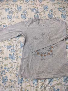 Casual Grey Full Sleeves T-shirt