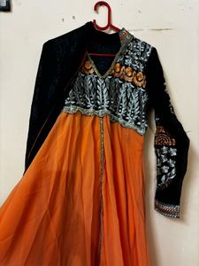 Orange &amp; Black Anarkali