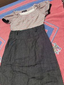 Striped &amp; Denim Style Dress