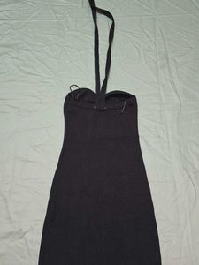 ZARA Black Halter Strechable Midi Dress