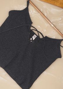 Gray Ribbed Tank Top