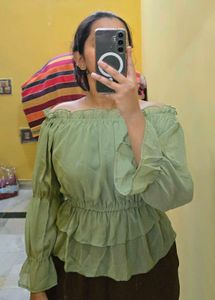 Green Off-Shoulder Crop Top