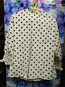Polka Dot Ruffle Neck Top