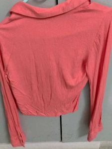 Coral Cropped Long Sleeve Shirt