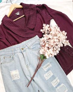 Y2k Burgundy Knit Cardigan A