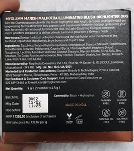 MyGlamm Manish Malhotra Illuminating Blush Highlighter Duo-sheer Glitz