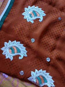 Brown Embroidered saree