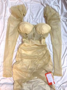 Gold Shimmer Mesh Bodycon Dress