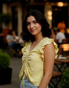 Cute Yellow Eyelet Top
