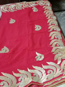 Red Saree with Gold Embroidery
