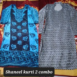 Shaneel 2 Kurti combo Black and sky blue