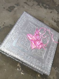 Silver Decorative Box with Pink Ribbon