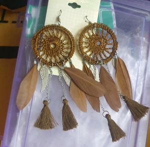 Exquisite Feather Drop Dream Catcher Earrings