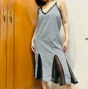 Checkered Lace Trim Slip Dress