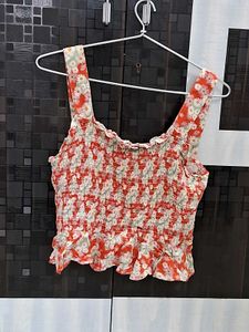 Floral Print Smocked Crop Top