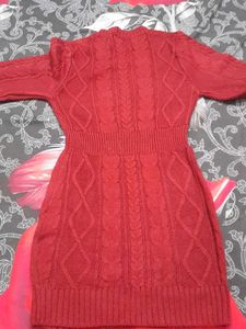 Red Cable Knit Sweater Dress