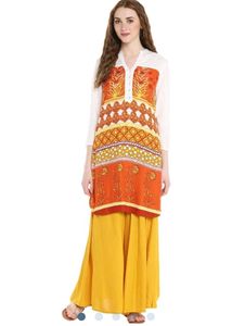 Beautiful Flowy White &amp; Orange Akkriti Kurta