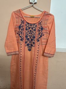 Aurelia Coral Color Printed Kurta