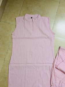 Pink Striped Kurti Pant Set