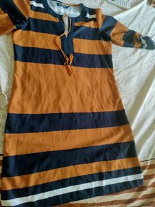 Sassafras Rustybrown And Navyblue Striped Dress, Bustsize-36
