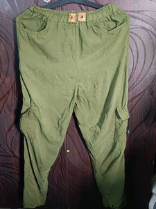 Green Elastic Waist Cargo Pants