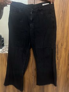 Black Austin wide cropped Denim-Zudio