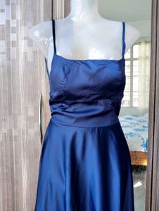 Navy Blue Satin Midi Dress