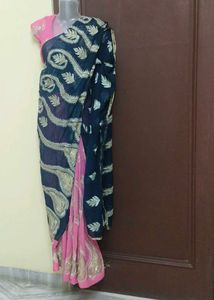 pure Georgette saree with stitch blouse