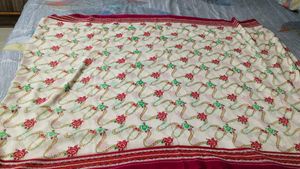 beautiful white pink new sari without blouse piece