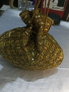 Golden Moti Work Potli Bag For Wedding