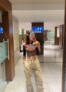 Chocolate Brown “CALIFORNIA” Graphic Crop Top