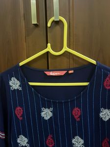 Navy Blue Embroidered Top