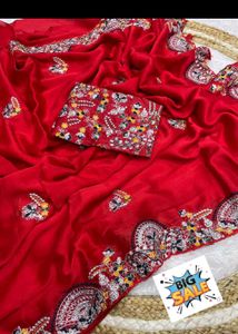 Red Embroidered Saree with Blouse