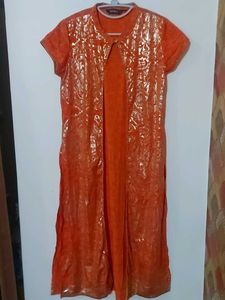 Dark Peach Coloured Kurta With Long Shrug