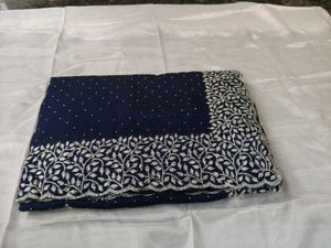Elegant Navy Blue Saree with Silver Embroidery