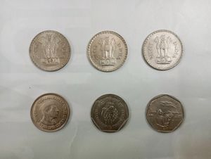 6 Pieces of Old 1 Rupee Coins