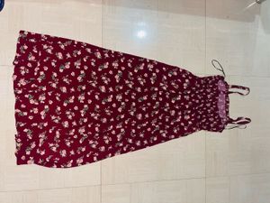 Elegant Burgundy Floral High-Low Party Dress