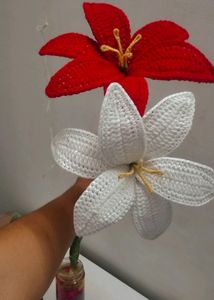 Combo Of 2 Handmade Crochet Lily .Red And White