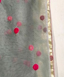 Gray &amp; Pink Embroidered Dupatta