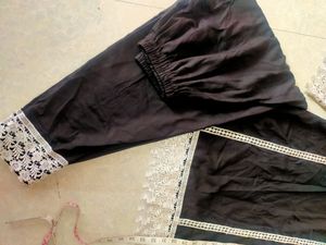 Black White Kurta Set With Chicken Lace