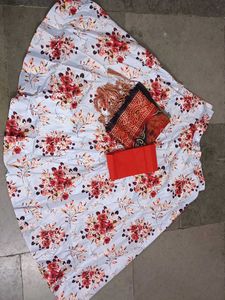 Floral Print Lehenga Choli Set with Accessories