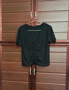 Black Ribbed V-Neck Top