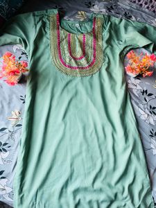 Pastel Green Kurti with Embroidered Yoke