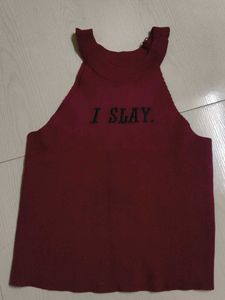 Burgundy Slogan Tank Top