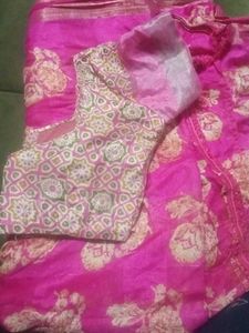 Pink Floral Saree & Blouse