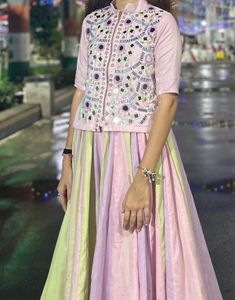 pink mirror work lehenga choli