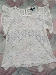 White Floral Net Top
